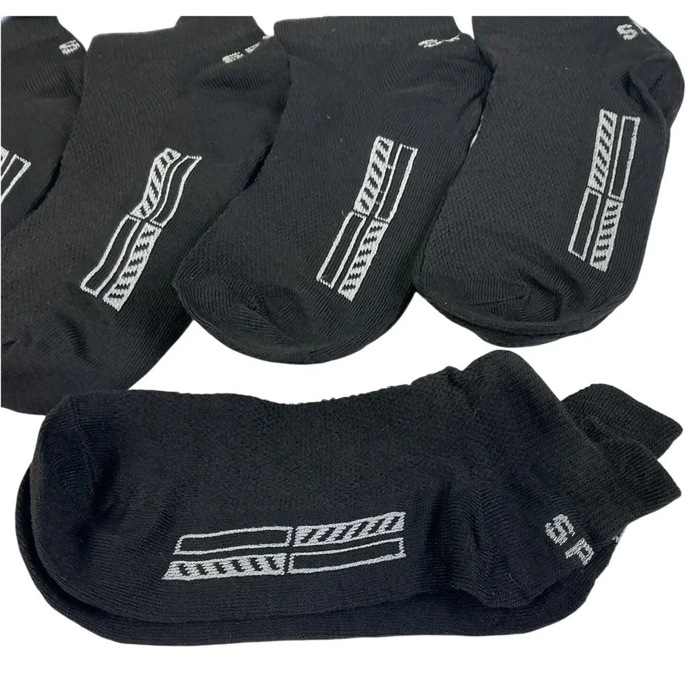 Mens Black Ankle Socks Lot‎ of 6 Athletic Cushioned Performance Socks One Size